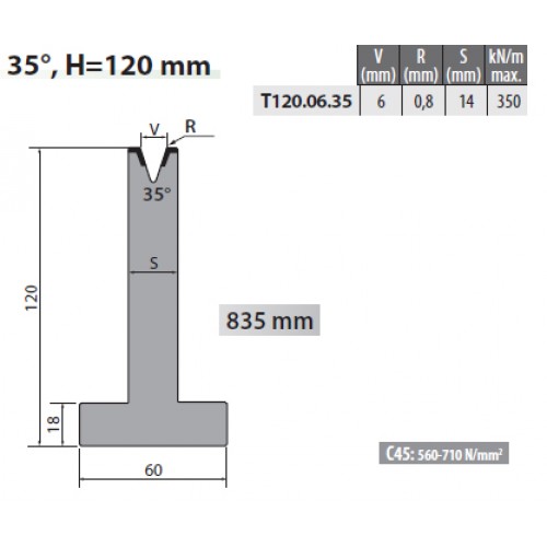 T120-06-35 Rolleri Single Vee Die 6mm Vee 35 Degree 120mm H T120-06-35 Rolleri Single Vee Die 6mm Vee 35 Degree 120mm H