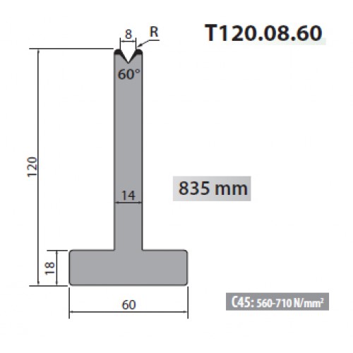 T120-08-60 Rolleri Single Vee Die 8mm Vee 60 Degree 120mm H T120-08-60 Rolleri Single Vee Die 8mm Vee 60 Degree 120mm H