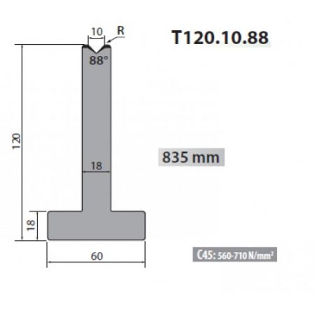 T120-10-88 Rolleri Single Vee Die 10mm Vee 88 Degree 120mm H