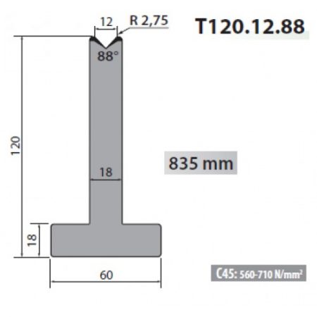 T120-12-88 Rolleri Single Vee Die 12mm Vee 88 Degree 120mm H