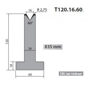 T120-16-60 Rolleri Single Vee Die 16mm Vee 60 Degree 120mm H