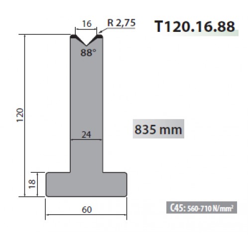 T120-16-88 Rolleri Single Vee Die 16mm Vee 88 Degree 120mm H T120-16-88 Rolleri Single Vee Die 16mm Vee 88 Degree 120mm H