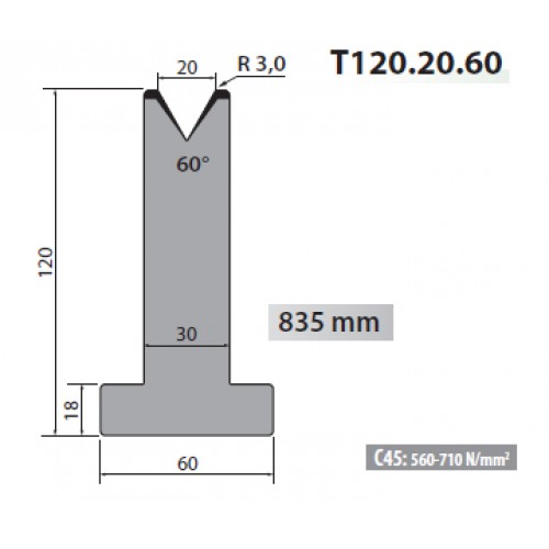 T120-20-60 Rolleri Single Vee Die 20mm Vee 60 Degree 120mm H T120-20-60 Rolleri Single Vee Die 20mm Vee 60 Degree 120mm H