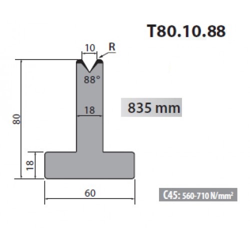 T80-10-88 Rolleri Single Vee Die 10mm Vee 88 Degree 80mm H T80-10-88 Rolleri Single Vee Die 10mm Vee 88 Degree 80mm H