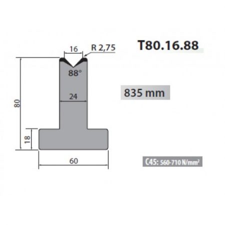 T80-16-88 Rolleri Single Vee Die 16mm Vee 88 Degree 80mm H