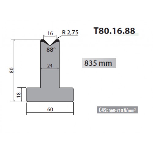 T80-16-88 Rolleri Single Vee Die 16mm Vee 88 Degree 80mm H T80-16-88 Rolleri Single Vee Die 16mm Vee 88 Degree 80mm H