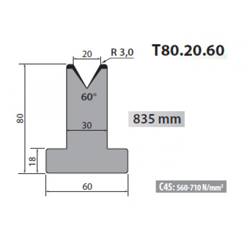 T80-20-60 Rolleri Single Vee Die 20mm Vee 60 Degree 80mm H T80-20-60 Rolleri Single Vee Die 20mm Vee 60 Degree 80mm H