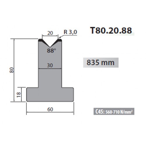 T80-20-88 Rolleri Single Vee Die 20mm Vee 88 Degree 80mm H T80-20-88 Rolleri Single Vee Die 20mm Vee 88 Degree 80mm H