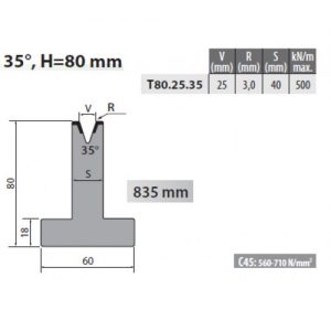 T80-25-35 Rolleri Single Vee Die 25mm Vee 35 Degree 80mm H