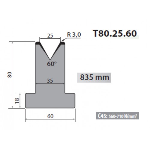 T80-25-60 Rolleri Single Vee Die 25mm Vee 60 Degree 80mm H T80-25-60 Rolleri Single Vee Die 25mm Vee 60 Degree 80mm H