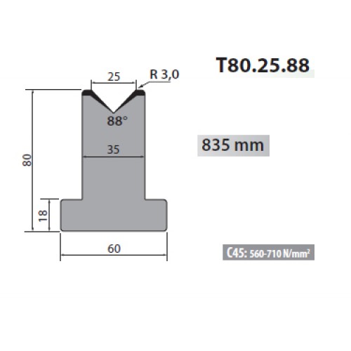 T80-25-88 Rolleri Single Vee Die 25mm Vee 88 Degree 80mm H T80-25-88 Rolleri Single Vee Die 25mm Vee 88 Degree 80mm H