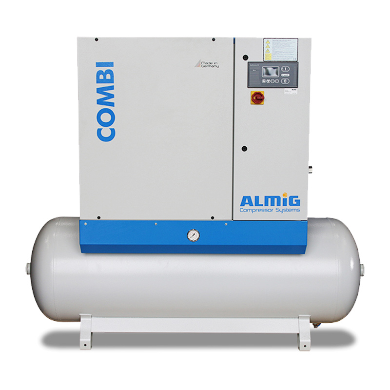 ALMiG COMBI Model Rotary Screw Air Compressor – Packaged 4 in 1 – 11.0kW / 15.0HP 500L 5-13 bar – 53CFM/1500LPM – Refrigerated Air Dryer – Tank Mount ALMiG COMBI Model Rotary Screw Air Compressor – Packaged 4 in 1 – 11.0kW / 15.0HP 500L 5-13 bar – 53CFM/1500LPM – Refrigerated Air Dryer – Tank Mount