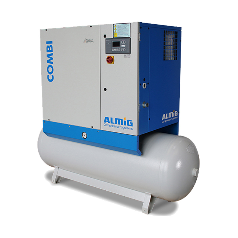 ALMiG COMBI Model Rotary Screw Air Compressor – Packaged 4 in 1 – 11.0kW / 15.0HP 500L 5-13 bar – 53CFM/1500LPM – Refrigerated Air Dryer – Tank Mount ALMiG COMBI Model Rotary Screw Air Compressor – Packaged 4 in 1 – 11.0kW / 15.0HP 500L 5-13 bar – 53CFM/1500LPM – Refrigerated Air Dryer – Tank Mount