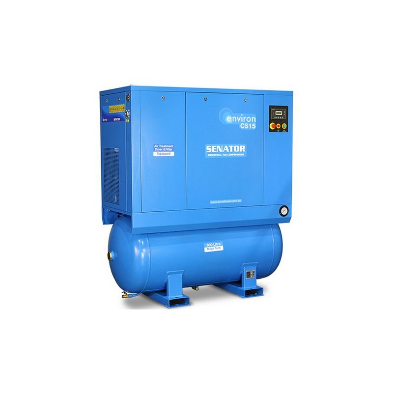 Senator CS15 Rotary Screw Air Compressor – 15 kW 600L 8/10 bar 87CFM / 2463LPM – Tank Mounted