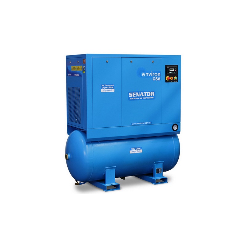 Senator CS8 Rotary Screw Air Compressor – 7.5 kW 600L 8/10 bar 39CFM / 1104LPM – Tank Mounted