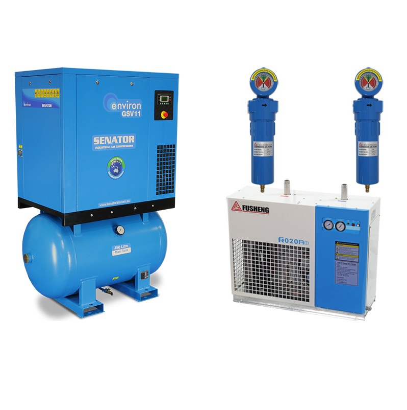 Senator GSV11 Rotary Screw Variable Speed Air Compressor Professional Package – 11 kW 450L 8 bar 25-63CFM/-651-1642 LPM