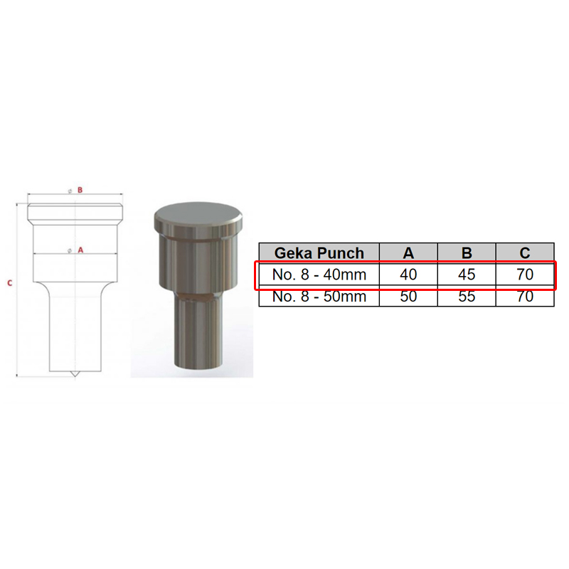 Geka No. 8 Elongated Punch – 40mm Shank Geka No. 8 Elongated Punch – 40mm Shank