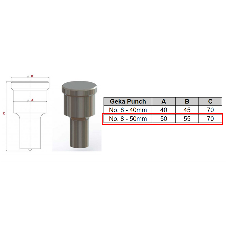 Geka No. 8 Elongated Punch – 50mm Shank Geka No. 8 Elongated Punch – 50mm Shank