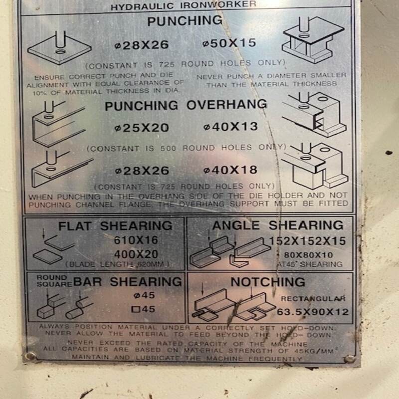 Used Sunrise 1W-100S Hydraulic Ironworker Combined Cropper/Puncher/Notcher Used Sunrise 1W-100S Hydraulic Ironworker Combined Cropper/Puncher/Notcher