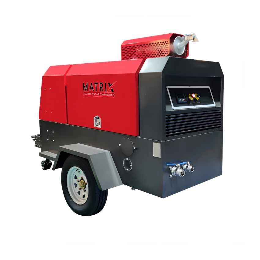 Matrix DTC265-AC Diesel Air Compressor – Portable – 60.0kW / 81.6HP 7504L – 265CFM/7504LPM – Aftercooled Air Dryer – Trailer Mount Matrix DTC265-AC Diesel Air Compressor – Portable – 60.0kW / 81.6HP 7504L – 265CFM/7504LPM – Aftercooled Air Dryer – Trailer Mount