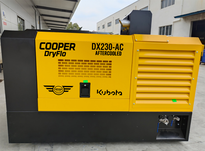 Cooper DryFlo DX230-AC Diesel Rotary Screw Air Compressor – 46.0kW / 62.5HP – 230CFM/6513LPM – Aftercooled Air Dryer – Base Mount Cooper DryFlo DX230-AC Diesel Rotary Screw Air Compressor – 46.0kW / 62.5HP – 230CFM/6513LPM – Aftercooled Air Dryer – Base Mount