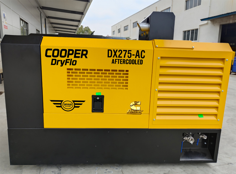 Cooper DryFlo DX275-AC Diesel Rotary Screw Air Compressor – 74.0kW / 100.0HP – 275CFM/ 7787LPM – Aftercooled Air Dryer – Base Mount Cooper DryFlo DX275-AC Diesel Rotary Screw Air Compressor – 74.0kW / 100.0HP – 275CFM/ 7787LPM – Aftercooled Air Dryer – Base Mount